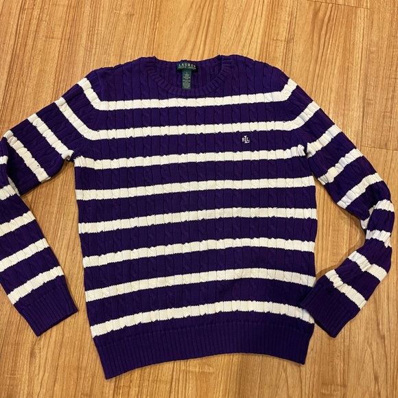 Ralph Lauren Cotton Sweater Size Womens Large-Purple White stripe - Picture 3 of 5